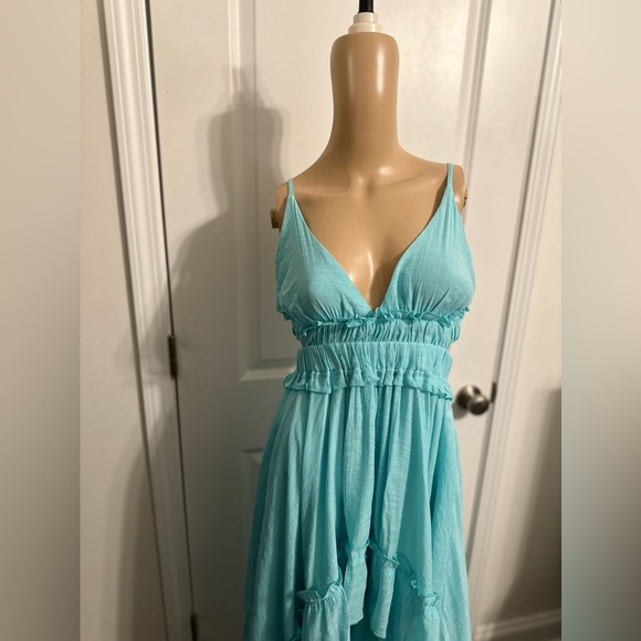 NWT-Asymmetric Ruffle Bottom Hem Open Back Cutout Dress - Picture 7 of 12